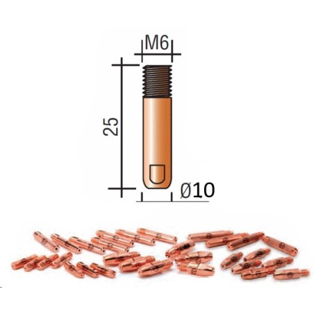 Tube contact M6 LG.25mm 10/10 Cu for Al