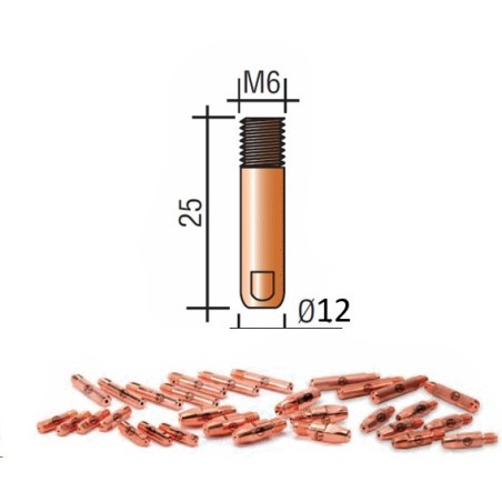 Tube contact M6 LG.25mm 12/10 Cu for Al