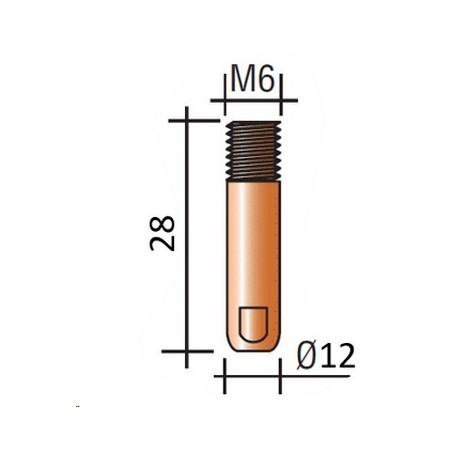 Tube contact M6 LG.28mm 12/10 Cu