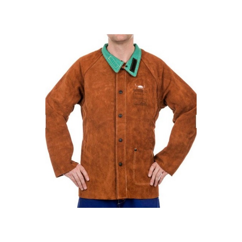 Veste de soudeur en cuir croûte bovin avec dos en coton Proban retardateur de flamme Veste de soudeur en cuir croûte bovin avec dos en coton Proban retardateur de flamme
