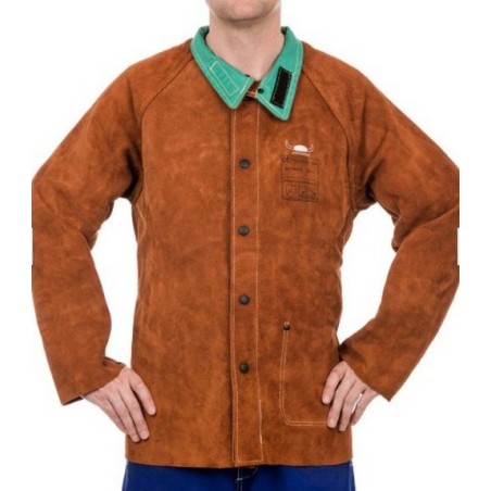Veste de soudeur en cuir croûte bovin avec dos en coton Proban retardateur de flamme