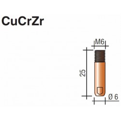 Tube contact M6 Lg.25mm 8/10 CuCrZr