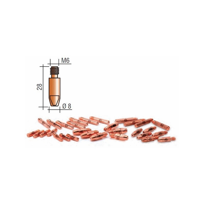 Tube contact pour l'aluminium M6 Lg28 10/10 Cu