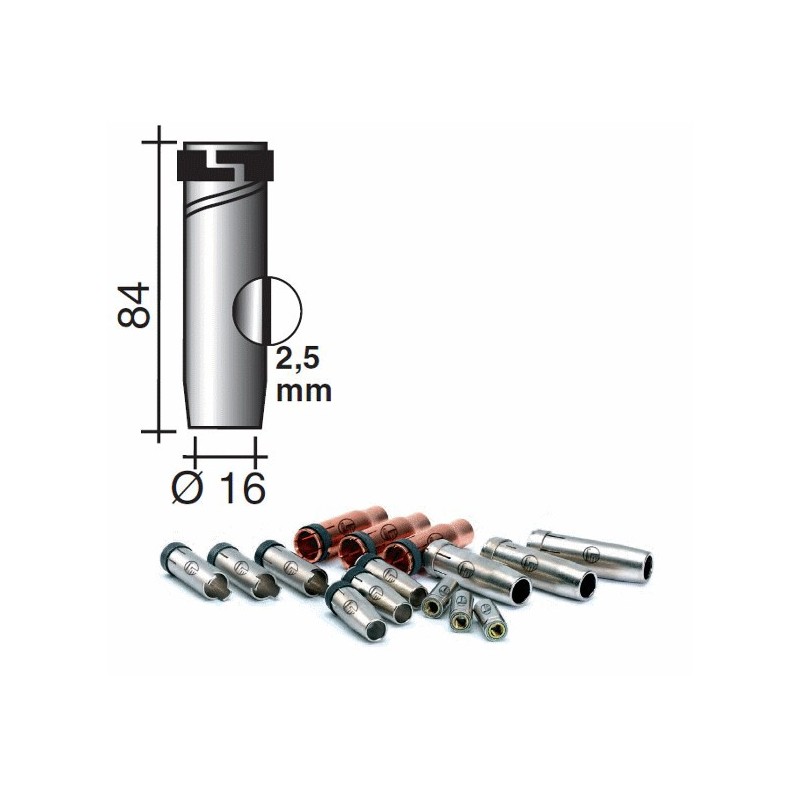 Buse pour torche MIG, conique d.16mm, lg.84mm. quick release.