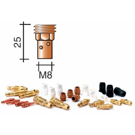 Support tube contact Lg.25mm M8 cuivre