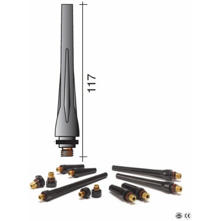 Bouchon long Lg.117mm pour torche TIG 17/18/26