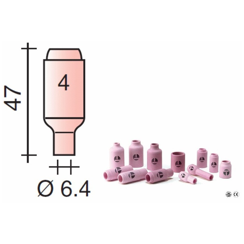 Buse Gr.4 d.6,4mm Lg.47mm pour torche TIG 17,18 et 26