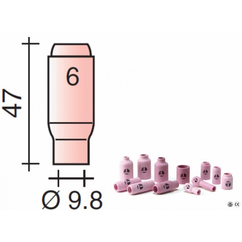 Buse Gr.6 d.9,8mm Lg.47mm pour torche TIG 17,18 et 26