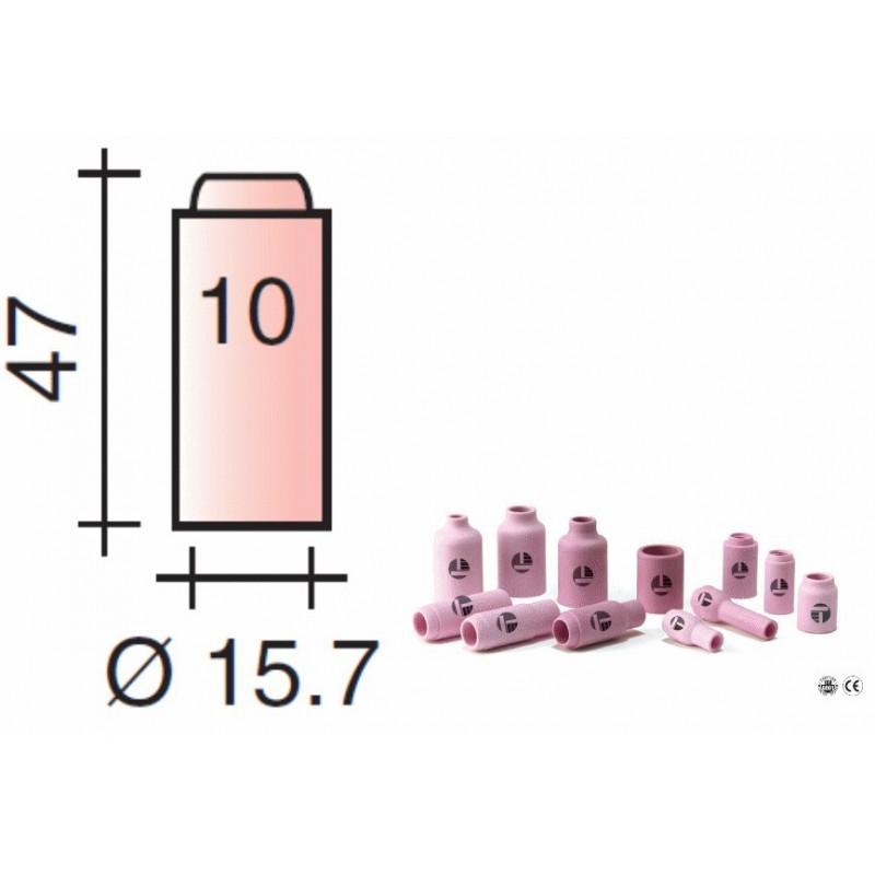 Buse Gr.10 d.15,7mm Lg.47mm pour torche TIG 17,18 et 26