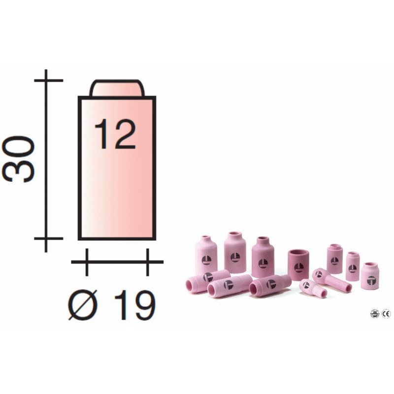 Buse Gr.12 d.19mm Lg.30mm pour torche TIG 17,18 et 26