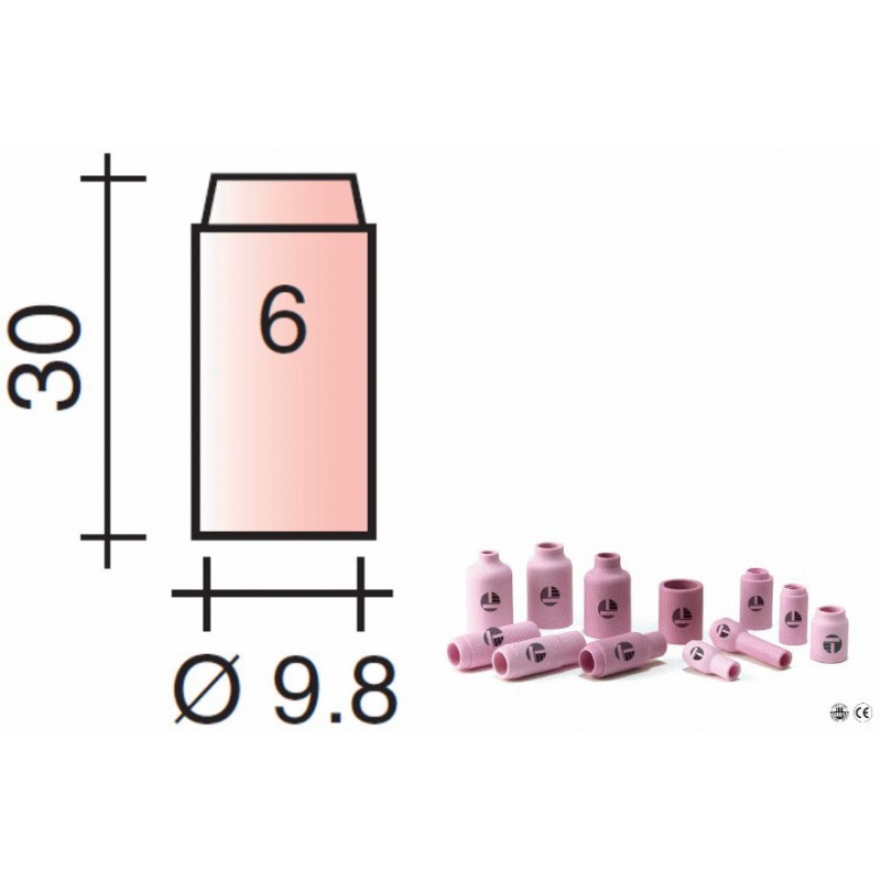 Buse Gr.6 D.9,8mm Lg.30mm pour torche TIG 9 et 20