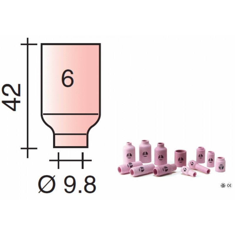 Buse Gr.6 D.9,8mm Lg.42mm pour torche avec Gas Lens