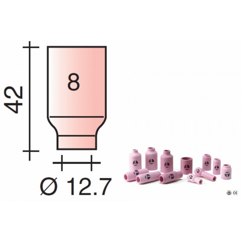 Buse Gr.8 D.12,7mm Lg.42mm pour torche avec Gas Lens