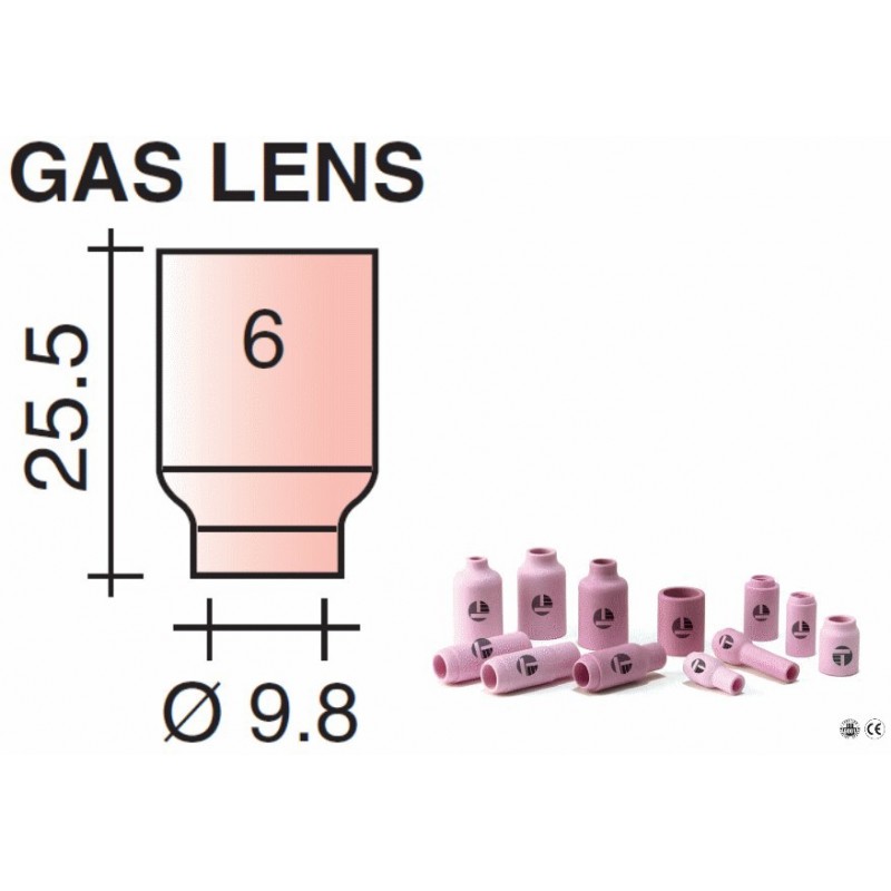 Buse Gr.6 D.9,8mm Lg.25.5mm pour torche avec Gas Lens