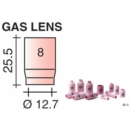 Buse Gr.8 D.12,7mm Lg.25.5mm pour torche avec Gas Lens